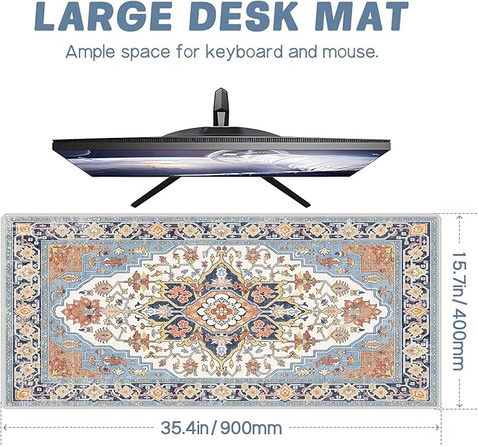 Baziabbo Cute Desk Mat,XXL Extended Large Mouse Pad,Gaming Mousepad with Stitched Edge,Non-Slip Rubber Base Keyboard Desk Pad for Home Office Study Game (Blue)