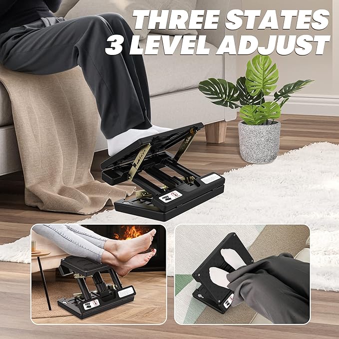 Foot Rest for Under Desk at Work,Height Adjustable footrest,with Massage Roller and Soft Pad,Foldable, Ergonomic,for Car,Office,Computer,Gaming,Adjustable Metal Frame,All-Season Use(Black)