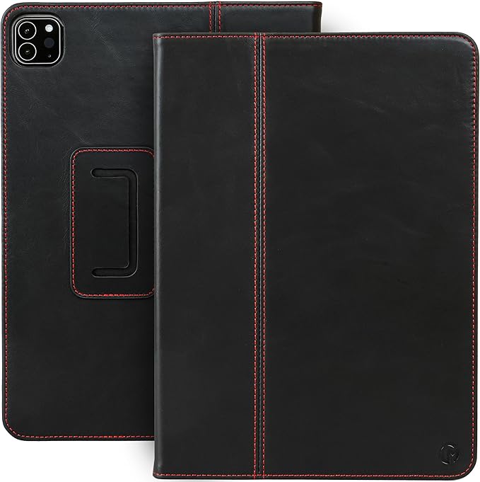 Casemade Real Leather Case Compatible with iPad Pro 11” 1st/2nd/3rd/4th Gen (2018/2020/2021/2022) - Full-Grain Leather Cover, Auto Sleep/Wake, Dual Stand Position (Black)