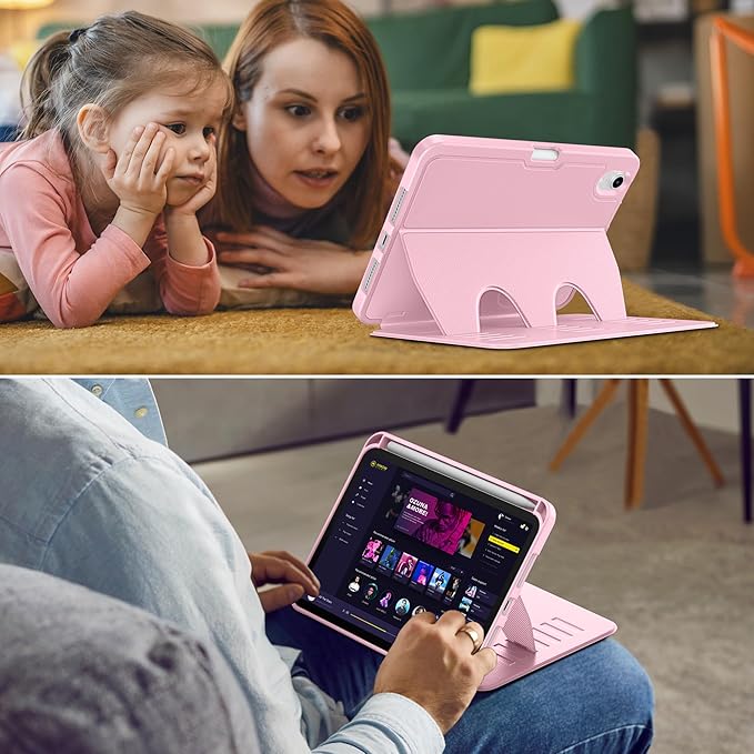 VIKESI Case for iPad mini 7 (A17 Pro) and iPad mini 6,Multiple Angles Magnetic Stand Cover,Shockproof Soft Back,Pencil Holder,and Auto Sleep/Wake,Pink