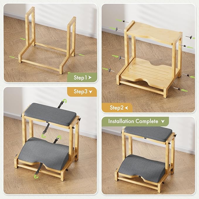 Double Step Foot Rest Under Desk, Adjustable Wooden Desk Foot Rest with 4 Heights, Ergonomic Foot Stool with Cushion for Office, Gaming & Study (Natural Color)