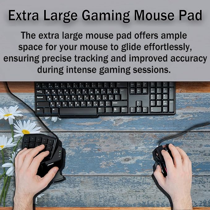 Computer Desk Mat Mouse Pad, Big Non-Slip Rubber Base Mousepad for PC, Work, Game, Office, Home - 35.4 X 15.7 Inch - Daisy Flowers on Old Wooden