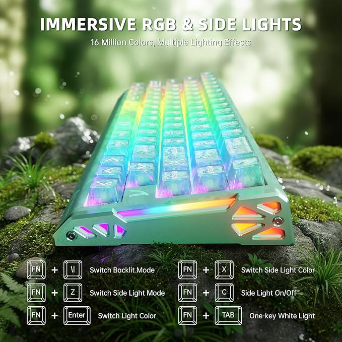 ATTACK SHARK R68HE 60% Wired Rapid Trigger 8K Mechanical RGB Gaming Keyboard with 0.005mm RT Accuracy,0.08ms Latency,256K Scan,Hall Effect Magnetic Switch,Carbon Fiber+CNC Aluminum Alloy for PC(Green)