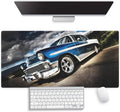 Large Gaming Mouse Pad (31.5" x 15.8") - Elegant Blue Classic Car Journeying on a Peaceful Road, Extra XXL Office Accessories, Premium Stitched Anti-Slip Office Desk Mat
