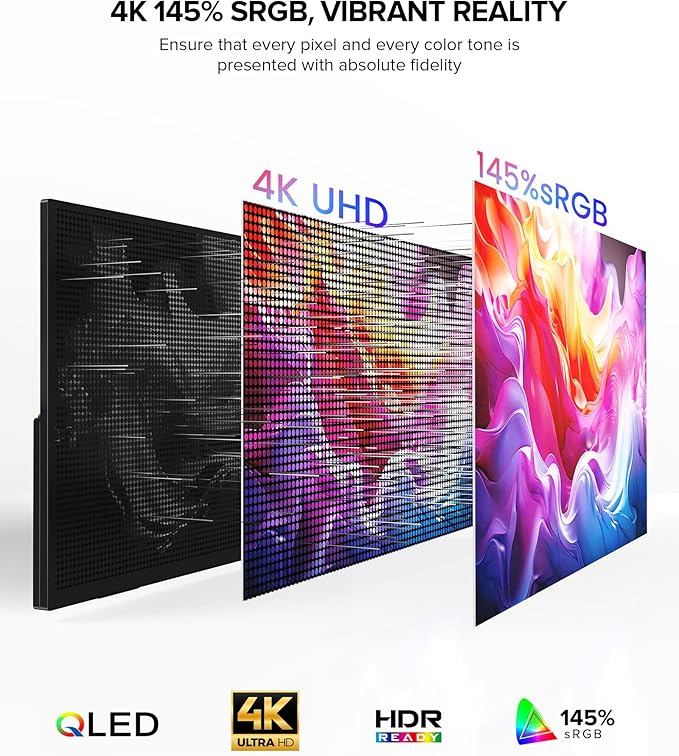 UPERFECT Portable Monitor 4K 60Hz 18.5", 145% sRGB QLED Laptop Monitor, 400 Nits Ultra-Slim Monitor, USB-C & HDMI, VESA & Case, Travel Second Screen for Laptop, Computer, Mini PC, Game Consoles
