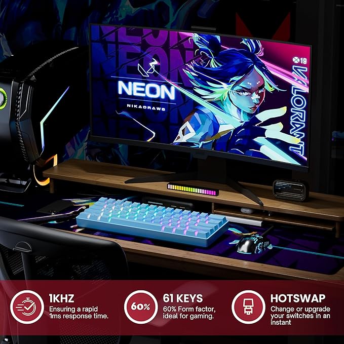 GK61 Mechanical Gaming Keyboard - 61 Keys Multi Color RGB Illuminated LED Backlit Wired Programmable for PC/Mac Gamer (Gateron Optical Brown, Blue)