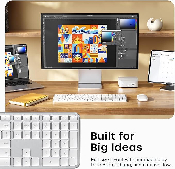 Satechi Slim EX3 Wireless Keyboard, Full-Size Keyboard w/Numpad, Multi-Device Bluetooth, 2.4GHz Connection for macOS, Windows, Android, Instant OS Key Remap,USB-C Rechargeable Battery, Silver