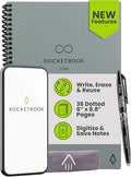 Rocketbook Core Reusable Smart Notebook, Dot Grid Pages For School, Work and Creative Projects, Executive Size 6x8.8, Grey - Premium
