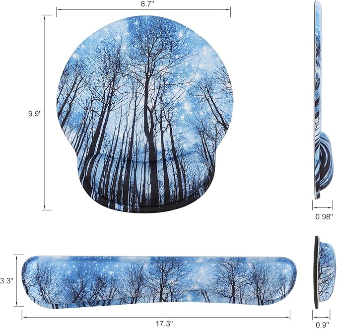 Mouse Pad Keyboard Wrist Rest, Gel Non Slip Rubber Wrist Support Rest Mouse Pad for Home Office, Computer Laptop Desk Typist Gamer, Comfy Cushion Mousepad with Memory Foam Ergonomic, Galaxy Forest