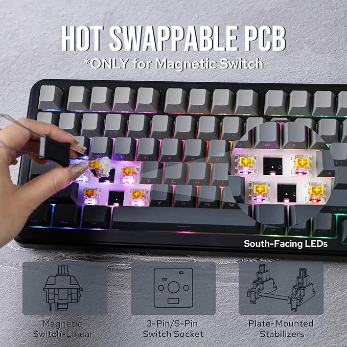 MechLands AJAZZ AK820 MAX HE Hall Effect Magnetic Gaming Keyboard, Adjustable Actuation, 8KHz Polling Rate, Wired Rapid Fast Keyboard, Creamy Gasket, RGB Backlight, NKRO for Win/Mac (Gradient Grey)