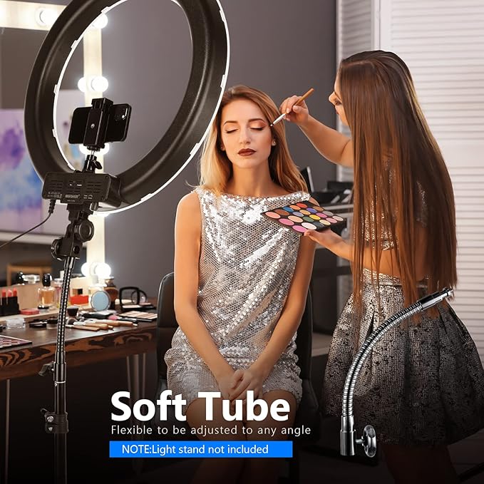 Neewer 18-Inch Ring Light, 55W Dimmable 5500K Light with 240 LEDs Color Filter, Soft Tube and Carrying Bag for YouTube, TikTok, Selfies and Photography, Compatible with Camera and Smartphones