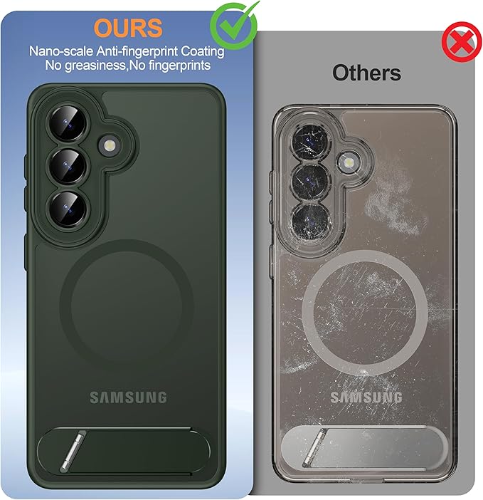 Magnetic for Samsung Galaxy S26 Case, [Compatible with MagSafe][Full Camera Protection][Built-in Invisible Kickstand] Translucent Matte Phone Case for S26 6.3" - Green