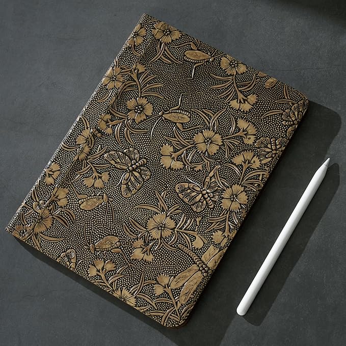 Gexmil Genuine Leather Case for iPad Pro 11 Inch 4/3/2/1st Gen 2022/2021/2020/2018,Smart Folio with Pencil Holder,Protective Shockproof Real Leather Cover,Auto Sleep/Wake,Butterfly Pattern