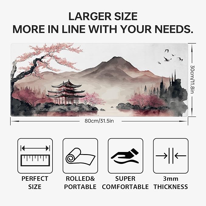 Japanese Cherry Blossom Large Gaming Mouse Pad,Mouse Pad Gaming for Desk 31.5 x 11.8 in Mouse Mat Desk Pad,Extended Keyboard Mousepad Desk Mat with Non-Slip Base and Stitched Edge for Gaming Office