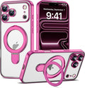 Compatible with iPhone 17 Pro Case with Invisible Magnetic Ring Stand [Compatible with Mag-Safe] [Full Camera Lens Protector] Plating Clear Phone Case for iPhone 17 Pro 6.3", Rose