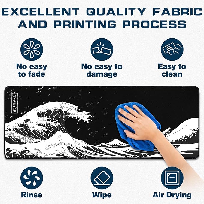Mouse Pad Gaming - Desk Mat for Keyboard and Mouse - Kanagawa Large Mouse Pads for Desk, Japanese Sea Wave Gaming Mousepad with Non-Slip Base, Desks Pad (31.5" X 11.8") for Game and Office