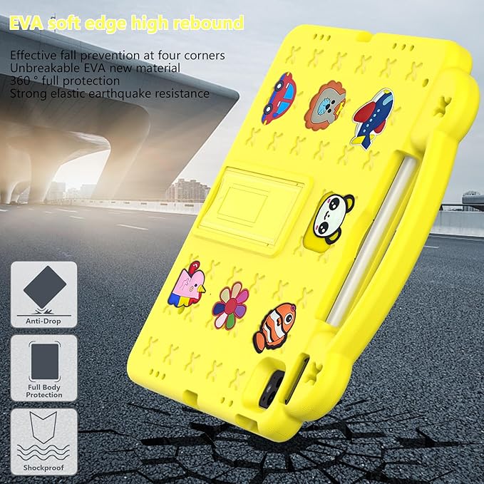 AKABEILA Compatible with Lenovo Tab M10(3rd Gen) 10.1(2022)/Huawei MatePad T 10s 10.1/MatePad T 10 9.7/MatePad SE 10.1(2022)/Honor Pad X8/Pad X8 Lite Tablet Case, Kids Case with Strap - Yellow