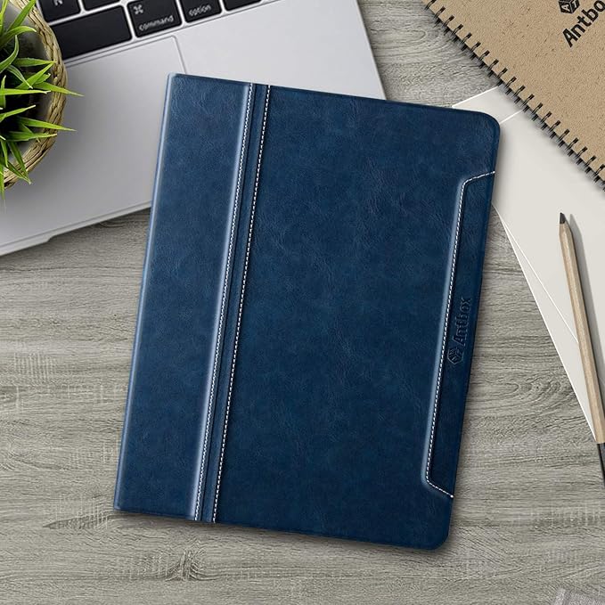 Antbox for iPad Pro 13 Inch Case M5 2025/M4 2024, Built-in Pencil Holder, Supports Pencil Pro/(USB-C), Auto Sleep/Wake, PU Leather (Blue)