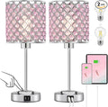 GyroVu Crystal Table Lamp, Bedside Crystal Lamp, Dimmable Touch Nightstand Lamp with USB-C+A Charging Ports Pink Night Lights Decorative Accent Lamp for Bedroom, Living Room, Office, Girls Room