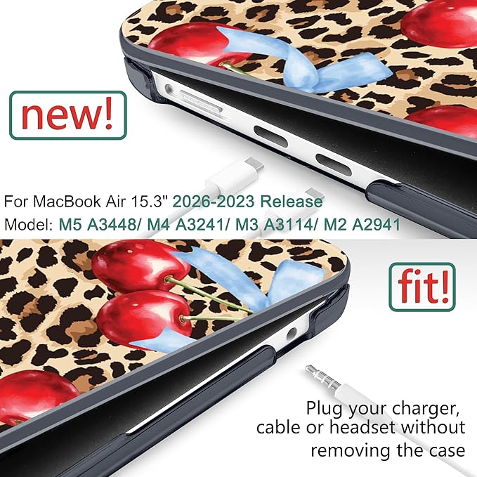 DONGKE Compatible with M5 MacBook Air 15 inch Case 2026 2025-2023 A3448 A3241 A3114 A2941 M4 M3 M2 Liquid Retina Display Touch ID, Protective Hard Shell Cover & Keyboard Skin - Leopard Cherry