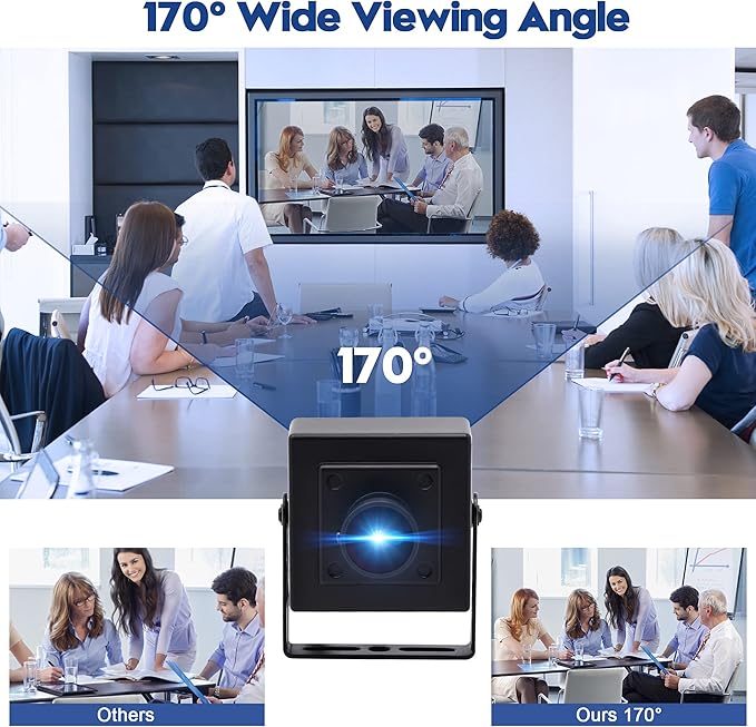 4K USB Camera Ultra HD 2160P Webcam with IMX317 Sensor,170 Degree Fisheye Lens USB Camera Module with Dual Microphone, Plug and Play USB Webcam for Windows/Mac/Linux/Raspberry Pi