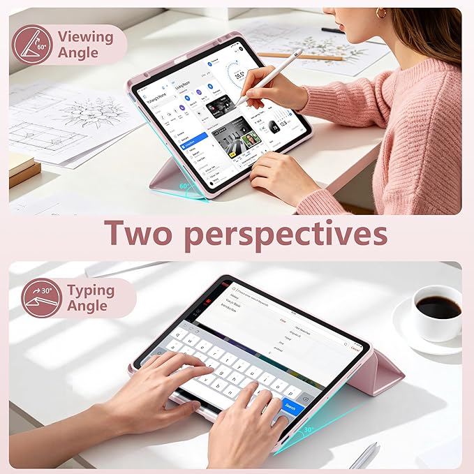 Wenlaty for iPad Air 13 Inch Case M4/M3/M2 (2026/2025/2024) with Pencil Holder, Slim Trifold Stand Protective Cover for iPad Air 13 Case with Clear Transparent Back, Auto Wake/Sleep -Pink