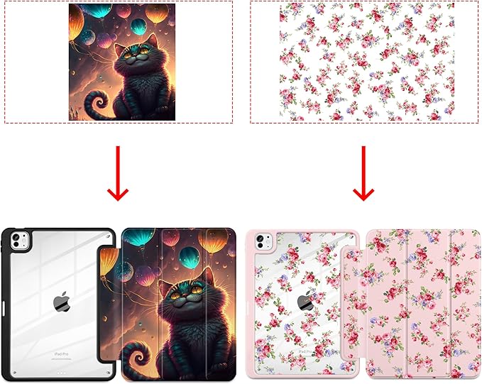 Personalized Photo Case for iPad Pro 11 inch (M5) 2025 (M4) 2024 Release Slim Lightweight Cute Patterns Trifold Cover with Clear Back Shell Magnetic Wake Sleep Design for Girls Women
