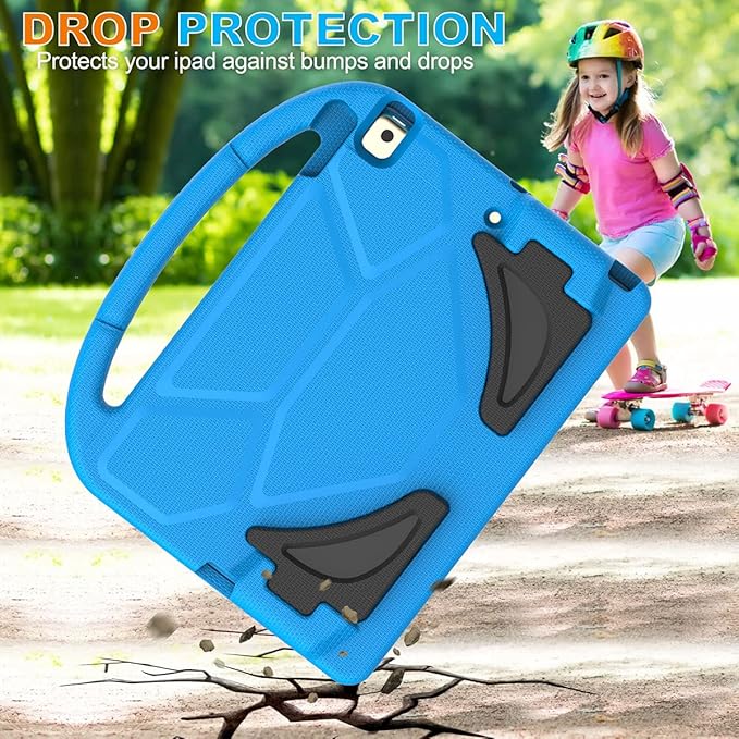 Kids Case for iPad 10.2 & 10.5, iPad 9th/8th/7th Generation 10.2" 2021 2020 2019 Case with Screen Protector, iPad Air 3rd Gen/Pro 10.5 inch Protective Cover with Handle Stand, Blue