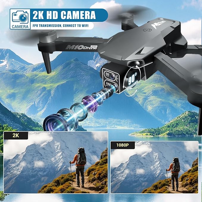 Drone with Camera for Adults Kids Beginner with 2 Batteries Mini Drone One Key Take Off/Land FPV Drone with Brushless Motor, Altitude Hold, 3D Flips