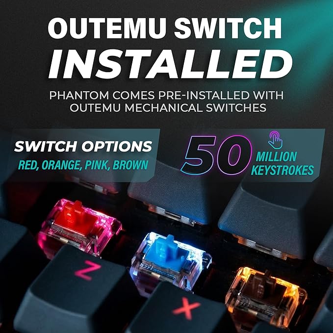 TECWARE Phantom+ 87 Key RGB Mechanical Gaming Keyboard | TKL 80% Keyboard, Tactile Feedback, Double Shot ABS Keycaps, Hot-Swappable, Detachable USB-C Wired RGB Keyboard | Wraith Orange Switch - Black
