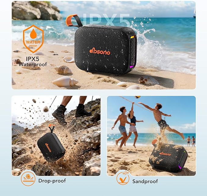 Portable Bluetooth Speaker Waterproof Gift: IPX5 HD Sound Up to 24H Playtime, TWS Pairing, Wireless Speakers with Lights, Mom Gifts, Outdoor|Travel| Camping|Pool|Beach Essentials Accessories-Black