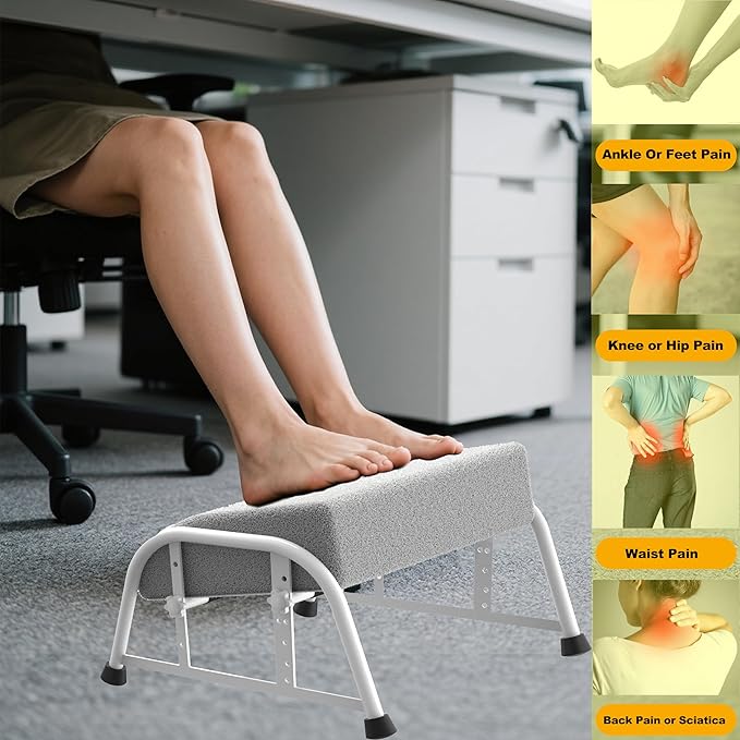 Under Desk Footrest with Memory Foam, Adjustable 10-Level Ergonomic Foot Rest for Office & Gaming Desk Accessories for Leg Rest, Reinforced Metal Frame, Non-Slip Base Extra Large（White
