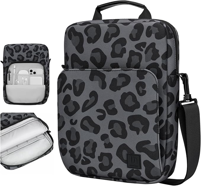 Dadanism 9-11 Inch Tablet Sleeve Bag Carrying Case with Shoulder Strap for iPad (A16) 11", iPad 10th Gen 10.9", iPad Air M4/Pro M5 11", iPad 9/8/7th 10.2", Galaxy Tab A11+ Plus 11", Leopard Black