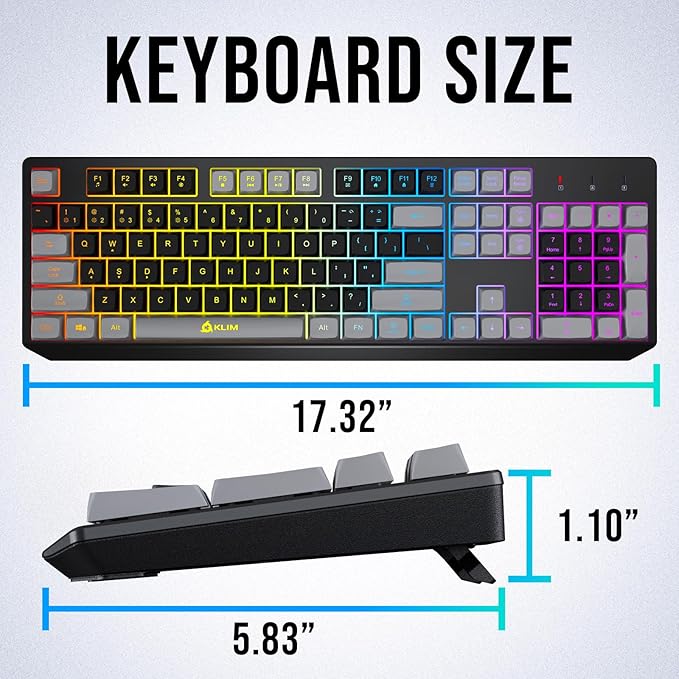 KLIM Chroma Wireless Keyboard – RGB Backlit Gaming, Rechargeable Battery, PC Keyboard, Durable & Water-Resistant, Compatible with PS4, PS5 & Mac - Black