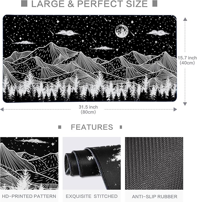 Lokigo Black Desk Pad, Office Desk Mat, Large Mouse Pad Gaming, Waterproof Laptop DeskPad for Office and Home, Black, 31.5" x 15.7"