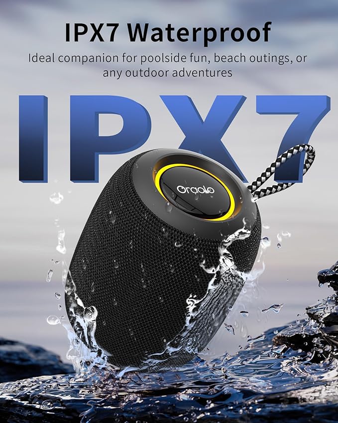Oraolo Bluetooth Speaker, IPX7 Waterproof Portable Bluetooth Speaker with 15W Immersive Audio, 30H Playtime, LED Light, Bluetooth 5.3, Support TWS, Wireless Speakers for Outdoor Camping Home