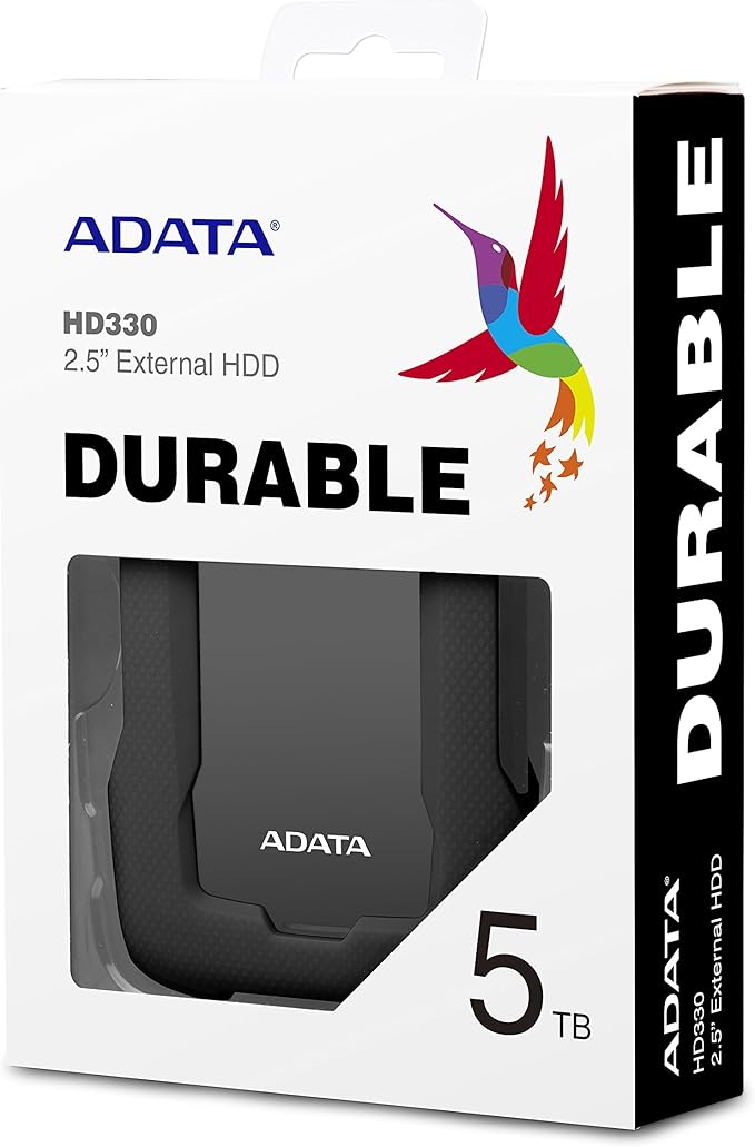 ADATA HD330 5TB USB 3.1 Shock-Resistant Extra Slim External Hard Drive Black (AHD330-5TU31-CBK)