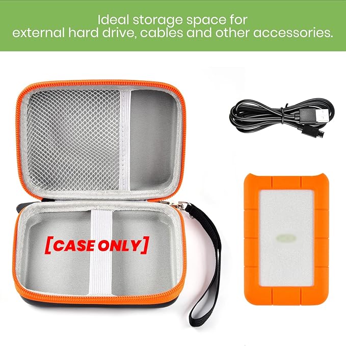 Case Compatible with LaCie Rugged Mini 1TB/ 2TB/ 4TB/ 5TB External Hard Drive Portable HDD, Storage Holder for Hard Drives for Mac and PC Computer & USB 3.0 2.0 Cable SD Cards (Orange)