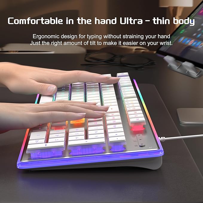 Camiysn Gaming Creamy Keyboard and Mouse, White 104 Keys RGB and 6 Speed RGB Mouse Combo, Pudding Keycaps Silent Computer Keyboard for Computer/PC/Laptop/Mac/Windows/Office