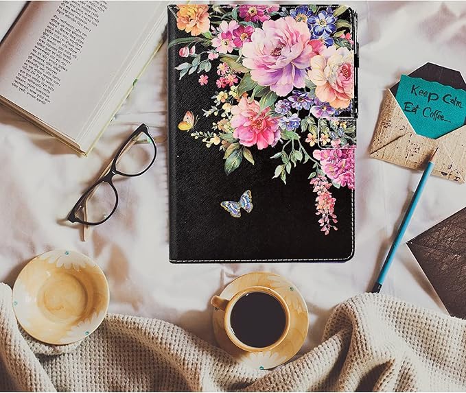 for iPad 9.7 Inch Case iPad 6th/5th Generation Case 2018 2017, PU Leather Folio Stand Cute Cover for iPad 9.7 inch/iPad Pro 9.7/iPad Air 2/iPad Air 1, Auto Sleep/Wake, Flowers