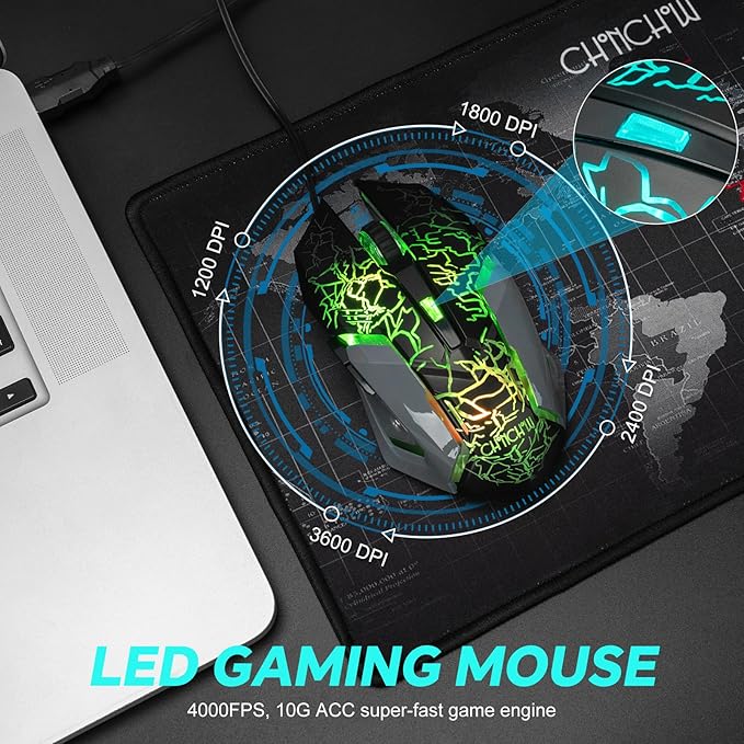 CHONCHOW Gaming Keyboard and Mouse Full Size Wired Keyboard Light Up Key,Led Backlit,19 Anti-ghosting,Multimedia Keys, Mechanical Feel for Ps5,Ps4, Pc/Laptop/Xbox