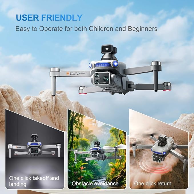 S119 4K Drone with Camera for Adults, GPS Auto Return, Obstacle Avoidance, Brushless Motor, 5G Screen Remote, 3 Batteries 75 Min Flight, Dual Camera 120° Wide-Angle, 2000M Range FPV Quadcopter (Gray)