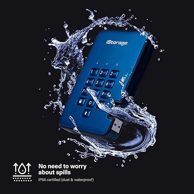 iStorage diskAshur2 HDD 2TB Blue | Secure portable hard drive | Password protected | Dust & water resistant | Hardware Encryption