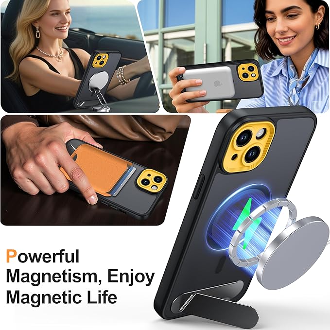 Magnetic Compatible with iPhone 15 Plus Case, [Built-in Kickstand][Full Camera Protection][Compatible with MagSafe][Anti-Fingerprint] Shockproof Phone Case for iPhone 15 Plus 6.7"