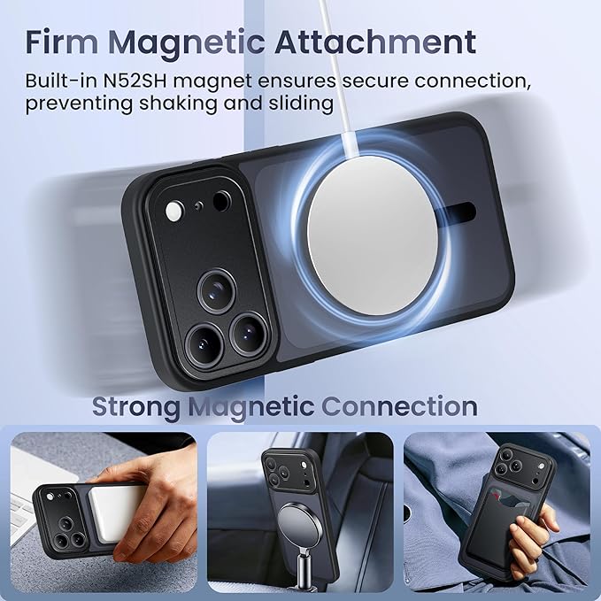 GolbinBox for iPhone 17 Pro Max Case with Stand,Compatible with MagSafe,[Camera Control][Military Drop Protection] Shockproof Slim Translucent Matte Phone Cover for iPhone 17 Pro Max 6.9",Black/Clear