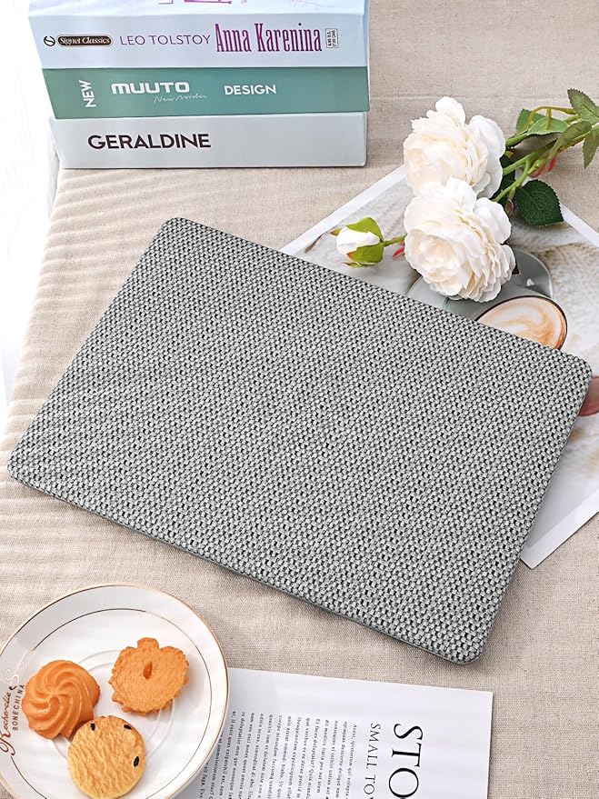 Seorsok Compatible with MacBook Pro 13 inch Case M2 2023,2022,2021-2016 A2338 M1 A2251 A2289 A2159 A1989 A1708 A1706,Elegant Leather Plastic Harld Case&Keyboard Cover,Grey Woven Fabric No Logo Cutout