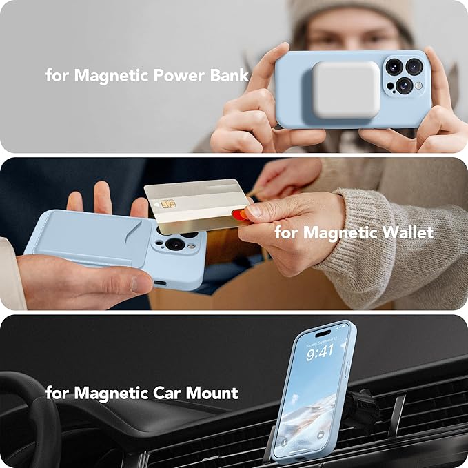 Magnetic for iPhone 13 Pro Max Case, Compatible with MagSafe, [Full Camera Protection][Screen Protector] Silicone Shockproof Protective Phone Case for iPhone 13 Pro Max 6.7", Light Blue