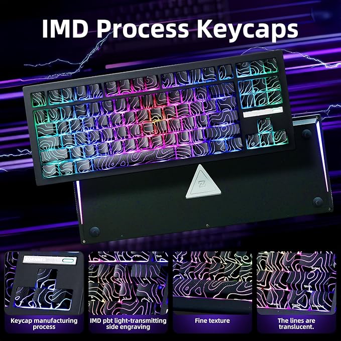 ZORNHER ZH870 Wireless Gaming Mechanical Keyboard,80% Black Custom Creamy Sound Keyboard with Lighted Up Black Topographic Keycaps,Creamy Sounding Linear Switches,Hot-Swappable,RGB Backlit