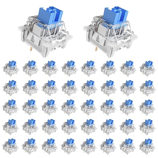Outemu 90PCS Blue Clicky Mechanical Keyboard Switches,3-Pin Hot-Swappable Pre-Lubricated Switch with 2 Kailh Switches,Crisp Click Sound,for Gaming Keyboards & 3D Print Accessories