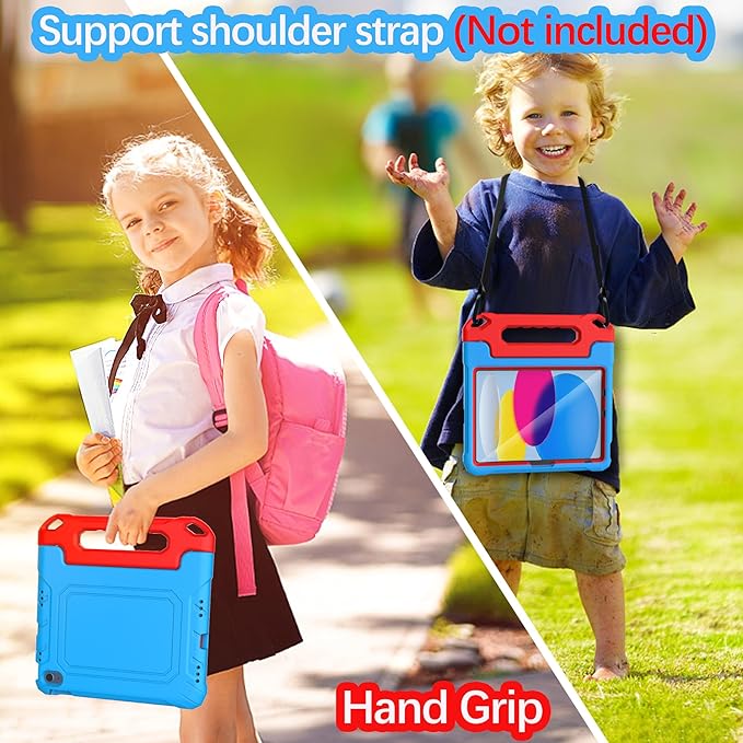 YIHE Kids Case for iPad (A16) 11th Generation 11 Inch 2025 & iPad 10th Generation 10.9 inch 2022, with Built-in Screen Protector and Handle Stand, Full Body Shockproof Protective Cover, BlueRed